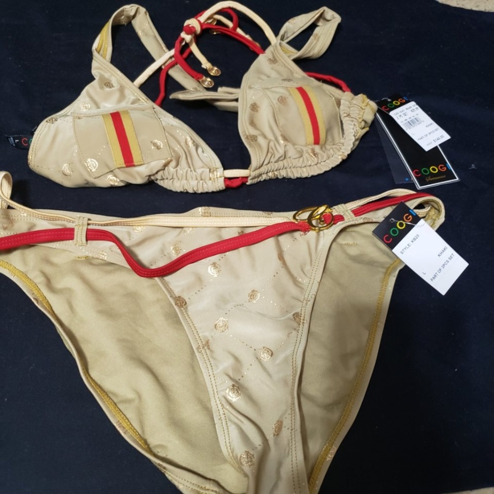 COOGI Retro Olive Gold Red Bikini 2 Pc Set